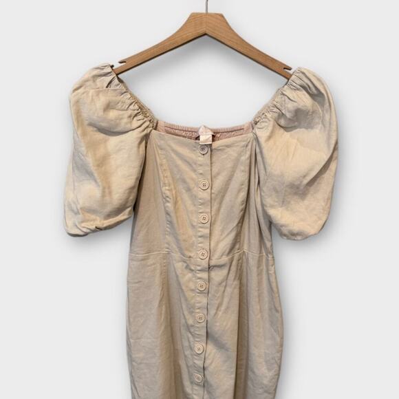 Rachel Parcell Linen Blend Button Front Puff Sleeve Dress Size Medium - Picture 4 of 7